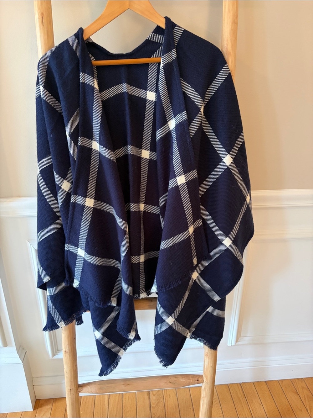 Tommy Hilfiger Navy and White Plaid Open-Front Wrap